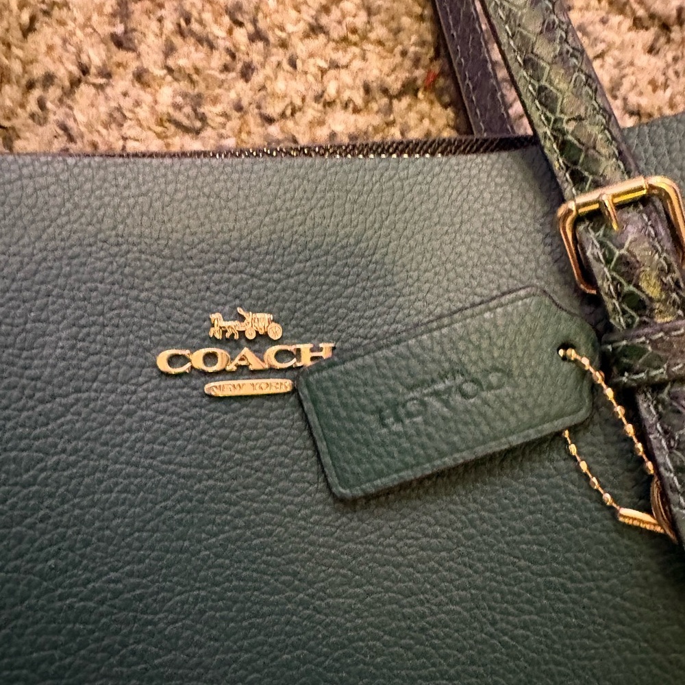 Coach Dark Green Leather Tote - Picture 2 of 2